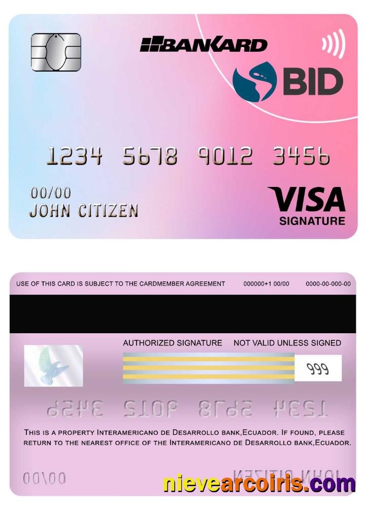 Ecuador Interamericano de Desarrollo (BID) bank visa signature card